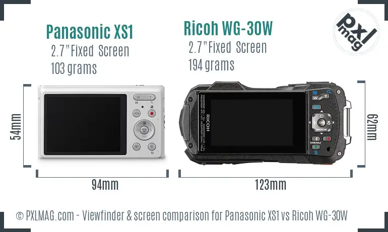 Panasonic XS1 vs Ricoh WG-30W Screen and Viewfinder comparison