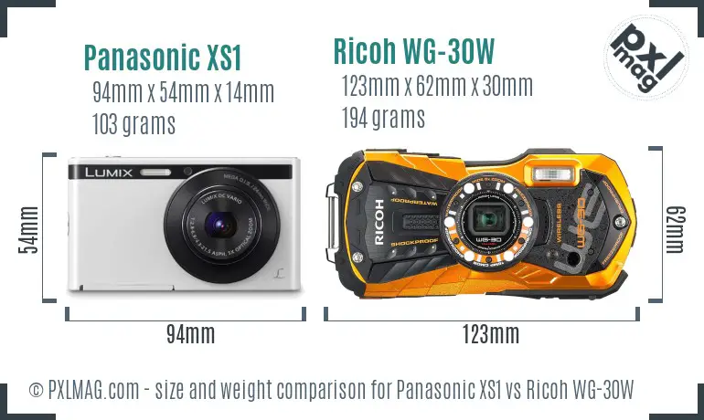 Panasonic XS1 vs Ricoh WG-30W size comparison