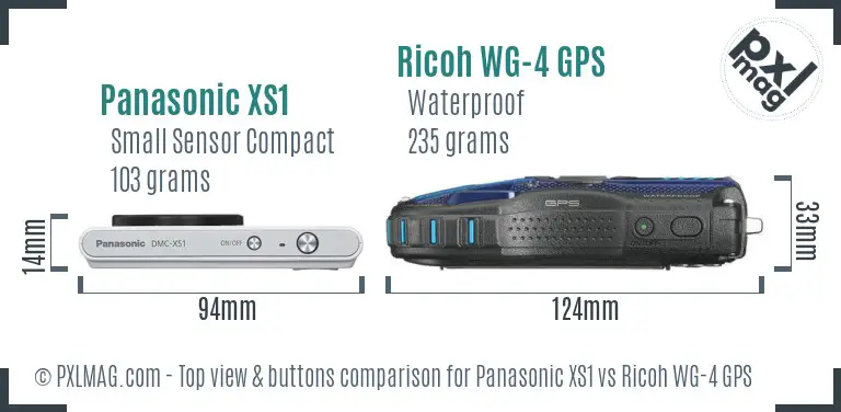 Panasonic XS1 vs Ricoh WG-4 GPS top view buttons comparison Panasonic XS1 vs Ricoh WG-4 GPS top view buttons comparison