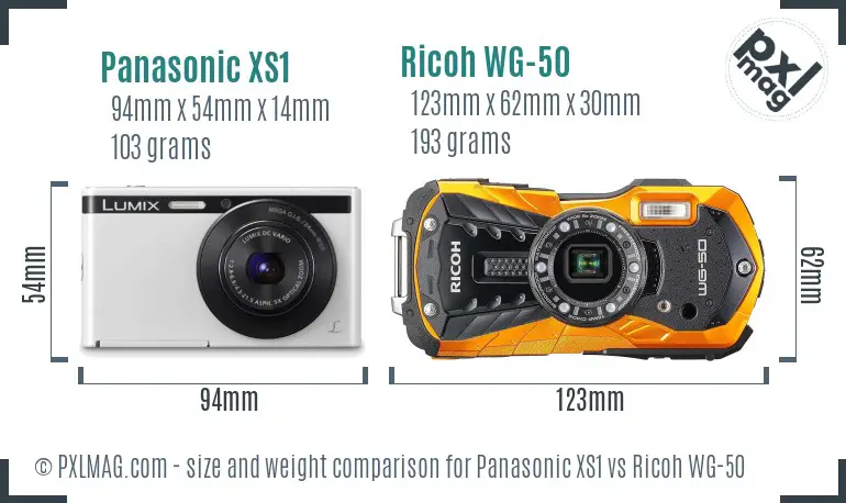 Panasonic XS1 vs Ricoh WG-50 size comparison