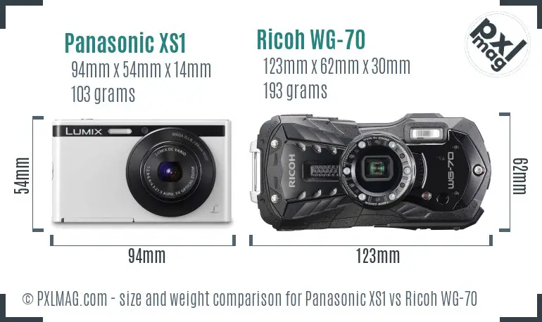 Panasonic XS1 vs Ricoh WG-70 size comparison