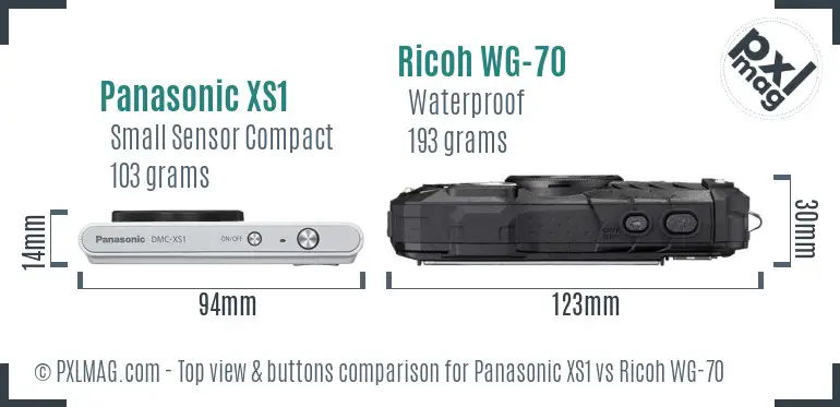 Panasonic XS1 vs Ricoh WG-70 top view buttons comparison