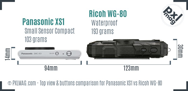 Panasonic XS1 vs Ricoh WG-80 top view buttons comparison