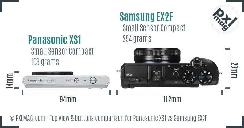 Panasonic XS1 vs Samsung EX2F top view buttons comparison