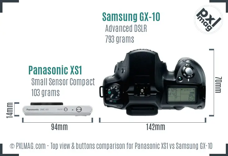 Panasonic XS1 vs Samsung GX-10 top view buttons comparison