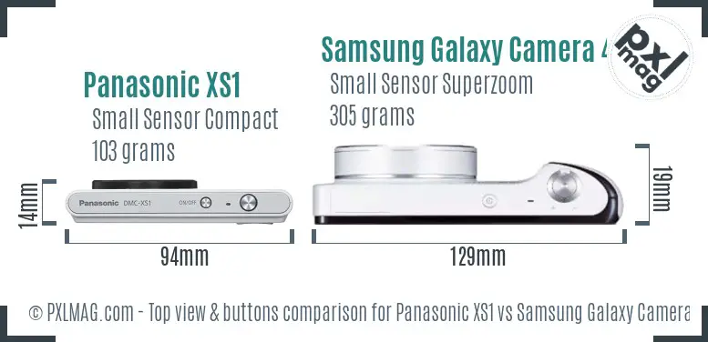 Panasonic XS1 vs Samsung Galaxy Camera 4G top view buttons comparison Panasonic XS1 vs Samsung Galaxy Camera 4G top view buttons comparison