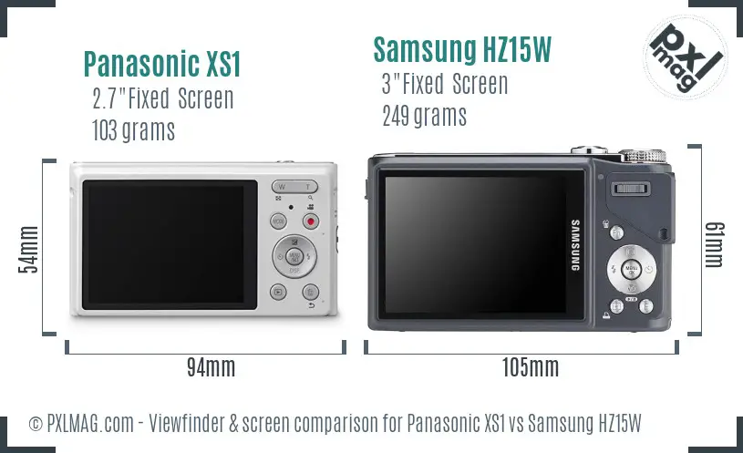 Panasonic XS1 vs Samsung HZ15W Screen and Viewfinder comparison