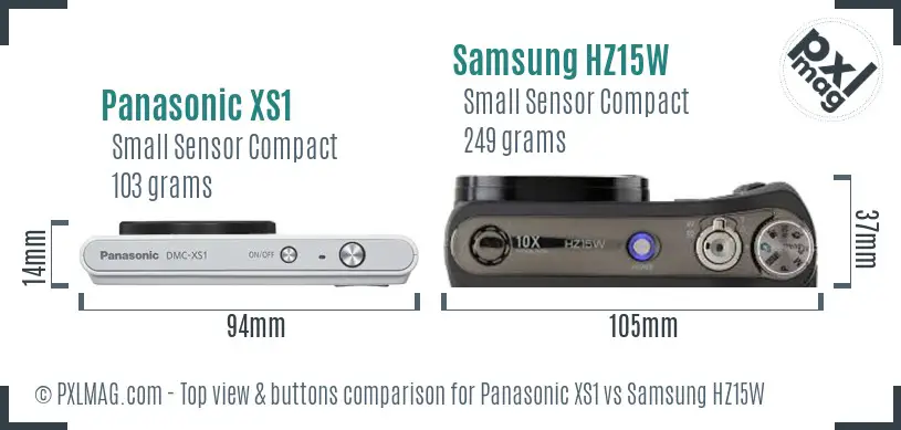 Panasonic XS1 vs Samsung HZ15W top view buttons comparison
