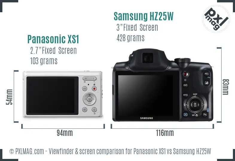 Panasonic XS1 vs Samsung HZ25W Screen and Viewfinder comparison