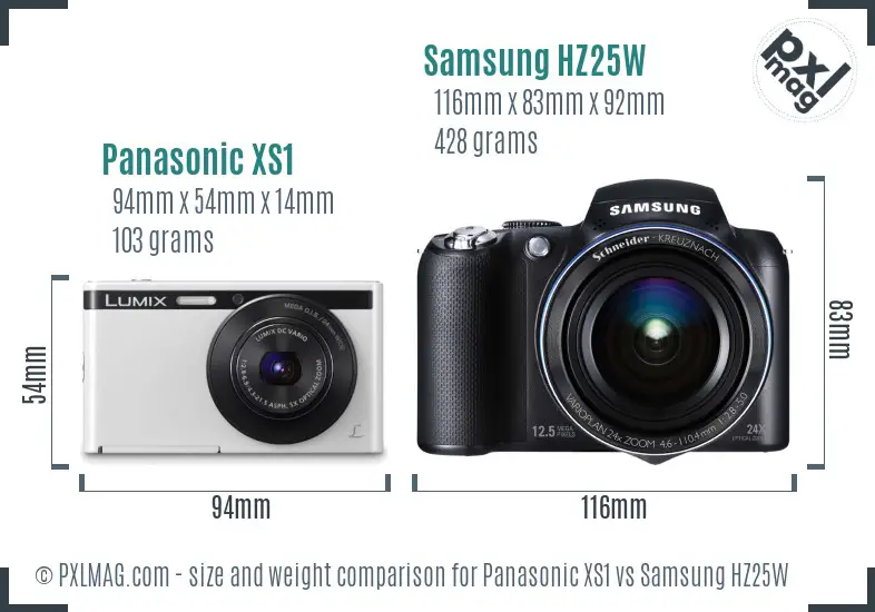 Panasonic XS1 vs Samsung HZ25W size comparison