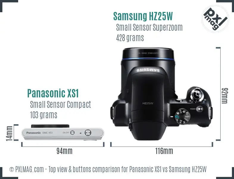 Panasonic XS1 vs Samsung HZ25W top view buttons comparison