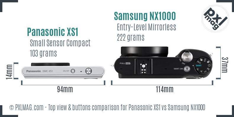 Panasonic XS1 vs Samsung NX1000 top view buttons comparison