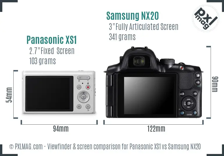 Panasonic XS1 vs Samsung NX20 Screen and Viewfinder comparison