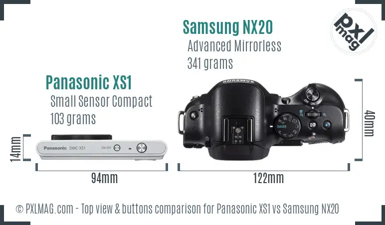 Panasonic XS1 vs Samsung NX20 top view buttons comparison