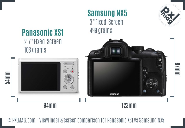 Panasonic XS1 vs Samsung NX5 Screen and Viewfinder comparison