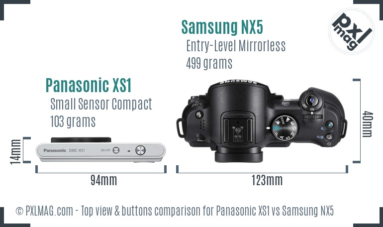 Panasonic XS1 vs Samsung NX5 top view buttons comparison