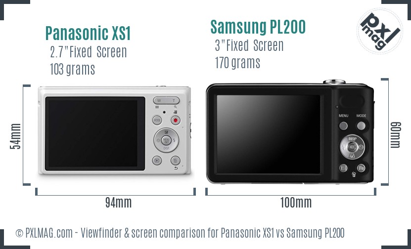 Panasonic XS1 vs Samsung PL200 Screen and Viewfinder comparison