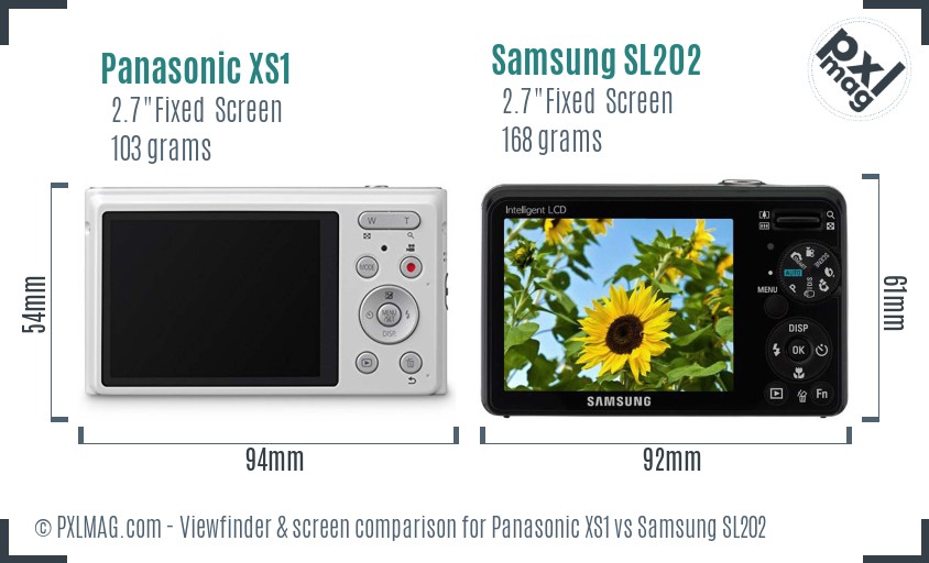 Panasonic XS1 vs Samsung SL202 Screen and Viewfinder comparison