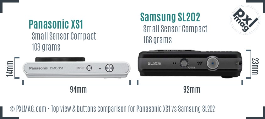 Panasonic XS1 vs Samsung SL202 top view buttons comparison