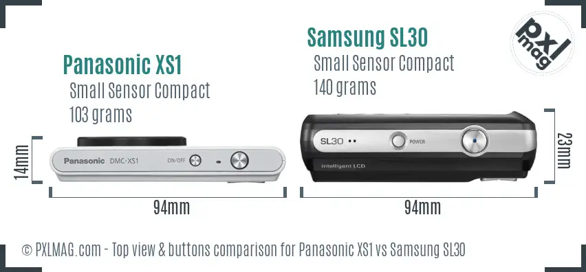 Panasonic XS1 vs Samsung SL30 top view buttons comparison