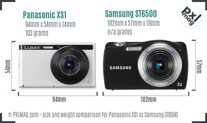 Panasonic XS1 vs Samsung ST6500 size comparison