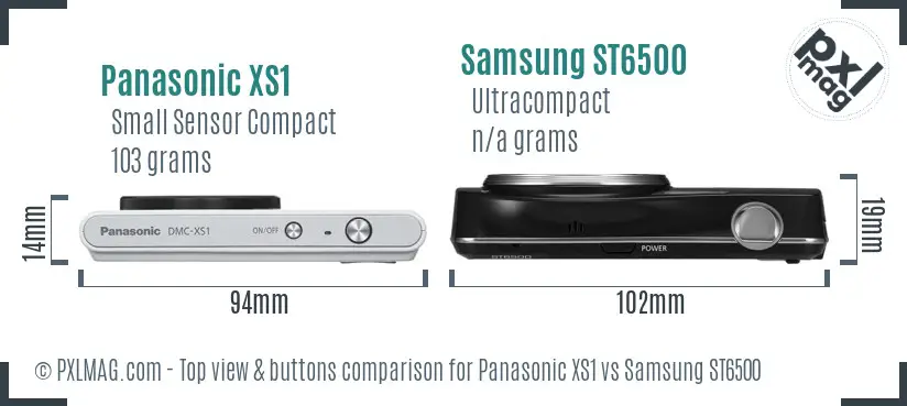 Panasonic XS1 vs Samsung ST6500 top view buttons comparison