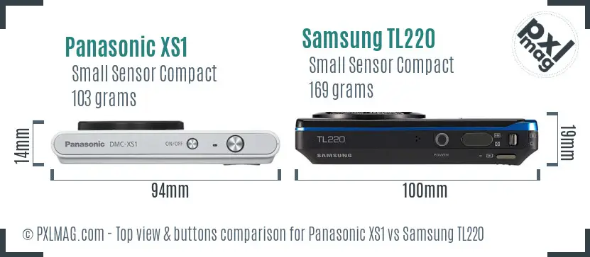 Panasonic XS1 vs Samsung TL220 top view buttons comparison Panasonic XS1 vs Samsung TL220 top view buttons comparison