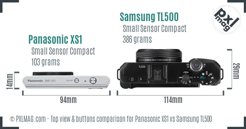 Panasonic XS1 vs Samsung TL500 top view buttons comparison