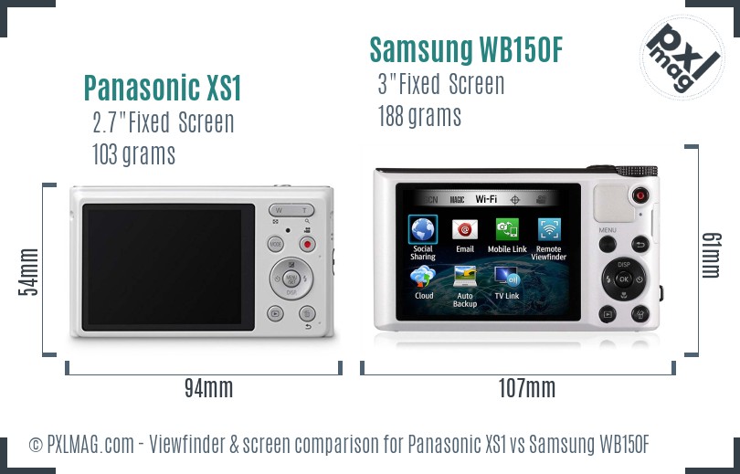 Panasonic XS1 vs Samsung WB150F Screen and Viewfinder comparison