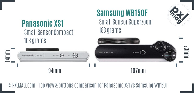 Panasonic XS1 vs Samsung WB150F top view buttons comparison