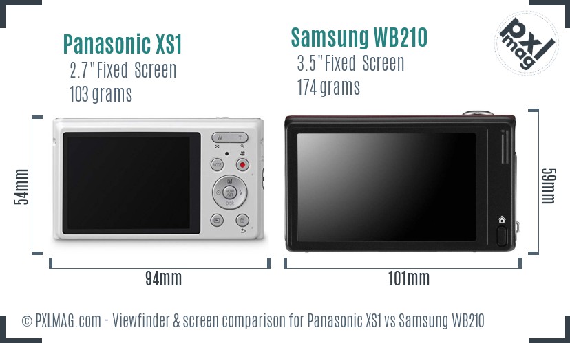 Panasonic XS1 vs Samsung WB210 Screen and Viewfinder comparison