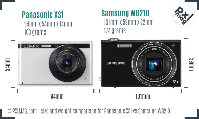Panasonic XS1 vs Samsung WB210 size comparison