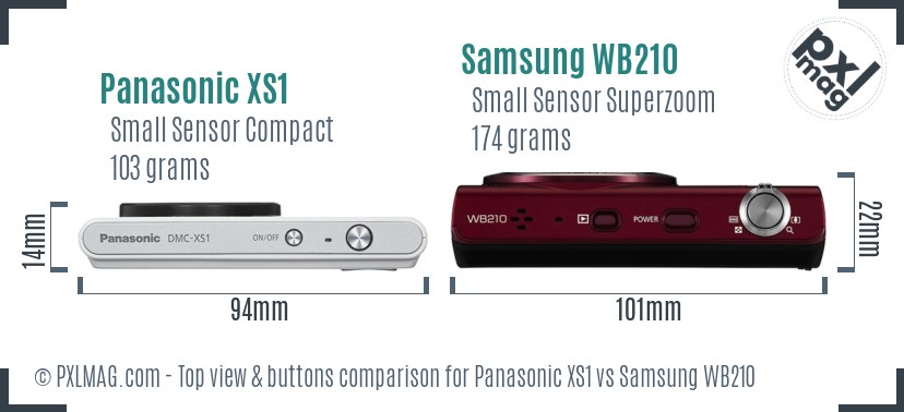 Panasonic XS1 vs Samsung WB210 top view buttons comparison