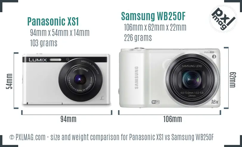 Panasonic XS1 vs Samsung WB250F size comparison