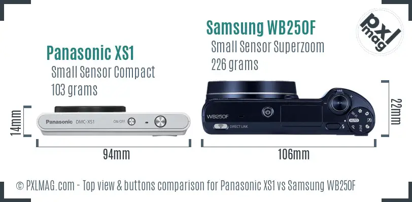 Panasonic XS1 vs Samsung WB250F top view buttons comparison