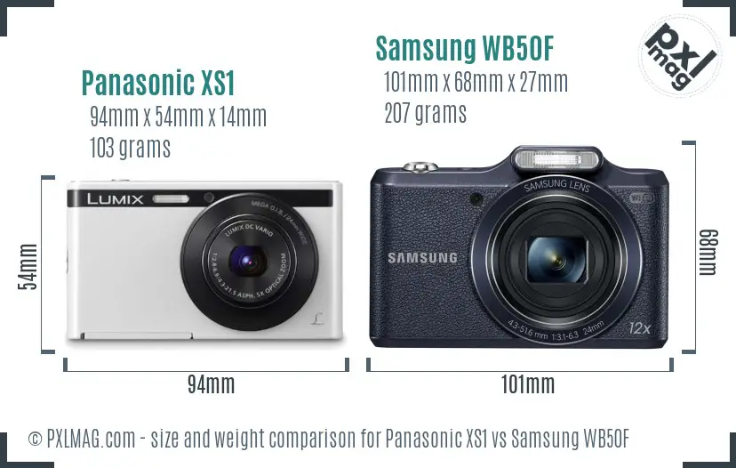 Panasonic XS1 vs Samsung WB50F size comparison
