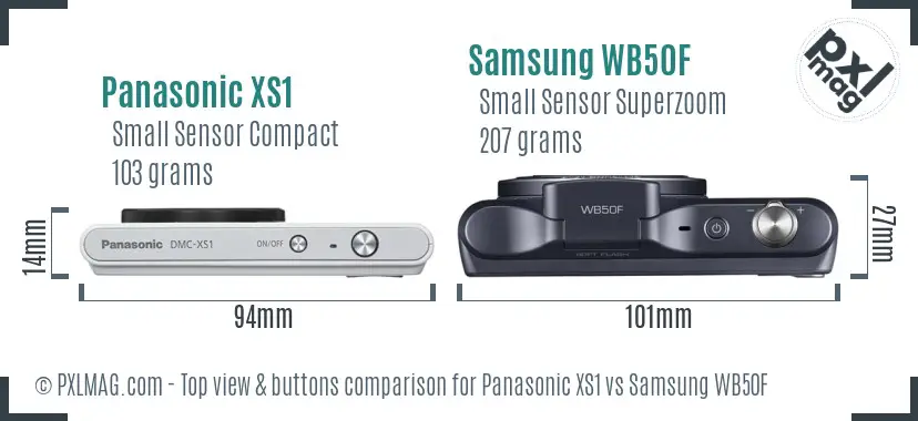 Panasonic XS1 vs Samsung WB50F top view buttons comparison