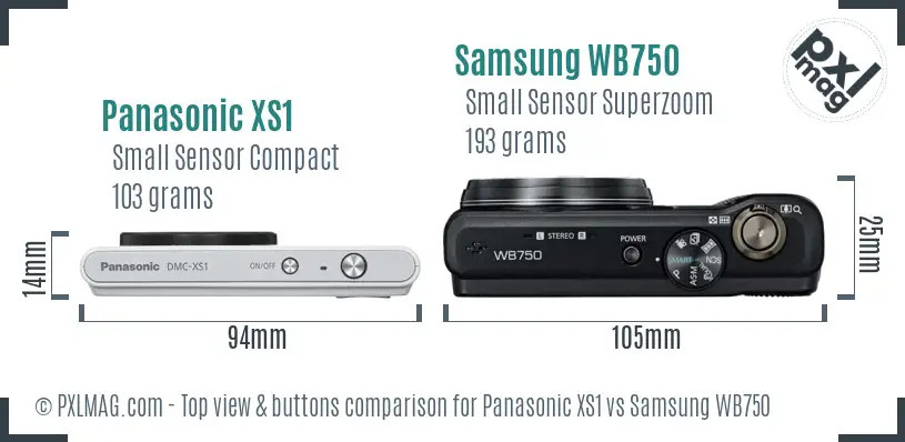 Panasonic XS1 vs Samsung WB750 top view buttons comparison Panasonic XS1 vs Samsung WB750 top view buttons comparison