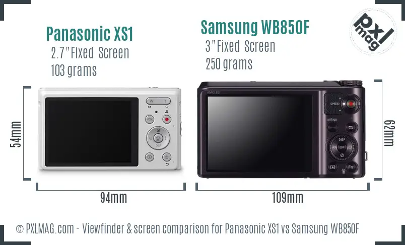 Panasonic XS1 vs Samsung WB850F Screen and Viewfinder comparison