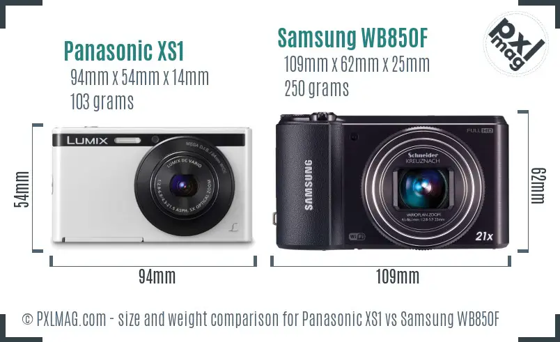 Panasonic XS1 vs Samsung WB850F size comparison