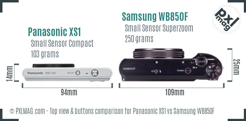 Panasonic XS1 vs Samsung WB850F top view buttons comparison