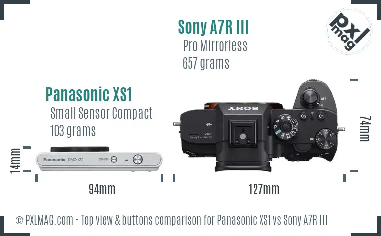 Panasonic XS1 vs Sony A7R III top view buttons comparison