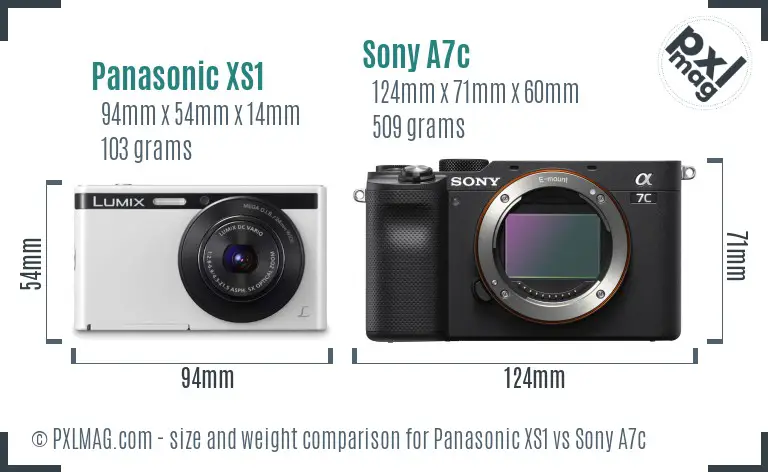 Panasonic XS1 vs Sony A7c size comparison