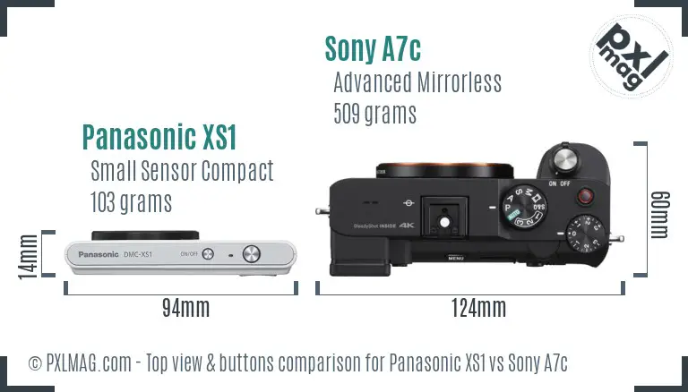 Panasonic XS1 vs Sony A7c top view buttons comparison