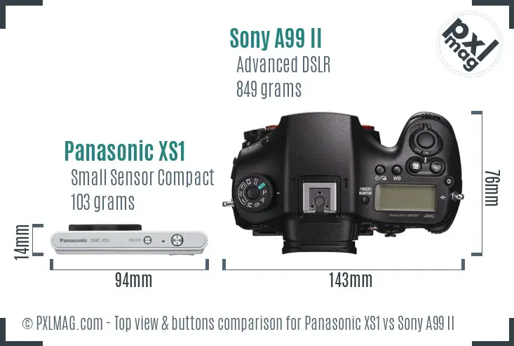 Panasonic XS1 vs Sony A99 II top view buttons comparison