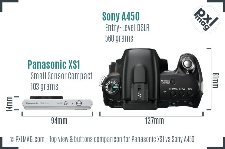 Panasonic XS1 vs Sony A450 top view buttons comparison