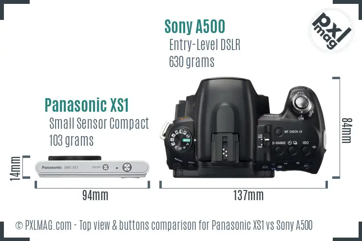 Panasonic XS1 vs Sony A500 top view buttons comparison