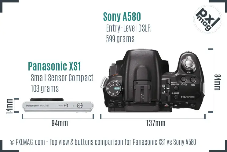 Panasonic XS1 vs Sony A580 top view buttons comparison Panasonic XS1 vs Sony A580 top view buttons comparison