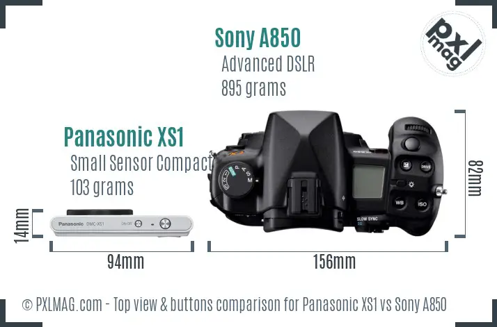Panasonic XS1 vs Sony A850 top view buttons comparison