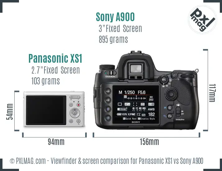 Panasonic XS1 vs Sony A900 Screen and Viewfinder comparison Panasonic XS1 vs Sony A900 Screen and Viewfinder comparison